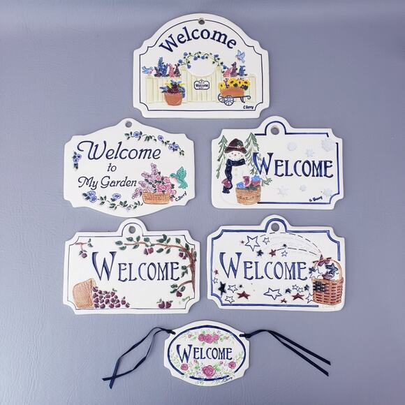 Longaberger Welcome Plaque Sign Ceramic C Berry Lot Of 6, 2 Signed by C Berry - Picture 2 of 16